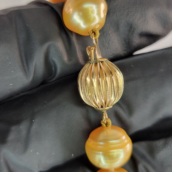 Golden South Sea Pearl Luxe Statement Necklace With Ornate Vermeil Clasp - Picture 6 of 10